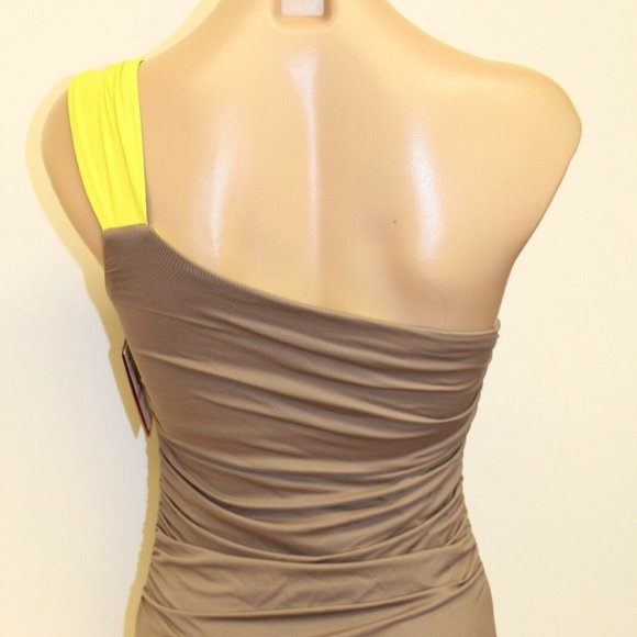 NWT Vince Camuto One Piece Swimsuit One shoulder Ruched Brown Sun - Picture 6 of 7